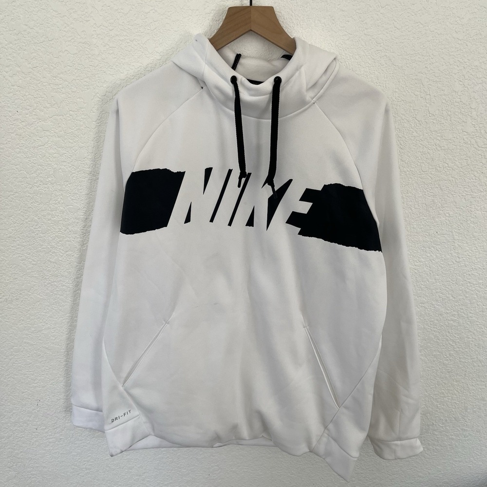Nike‎ Club Fleece Men's Pullover Hoodie White/Black Size Large Sweatshirt *READ*